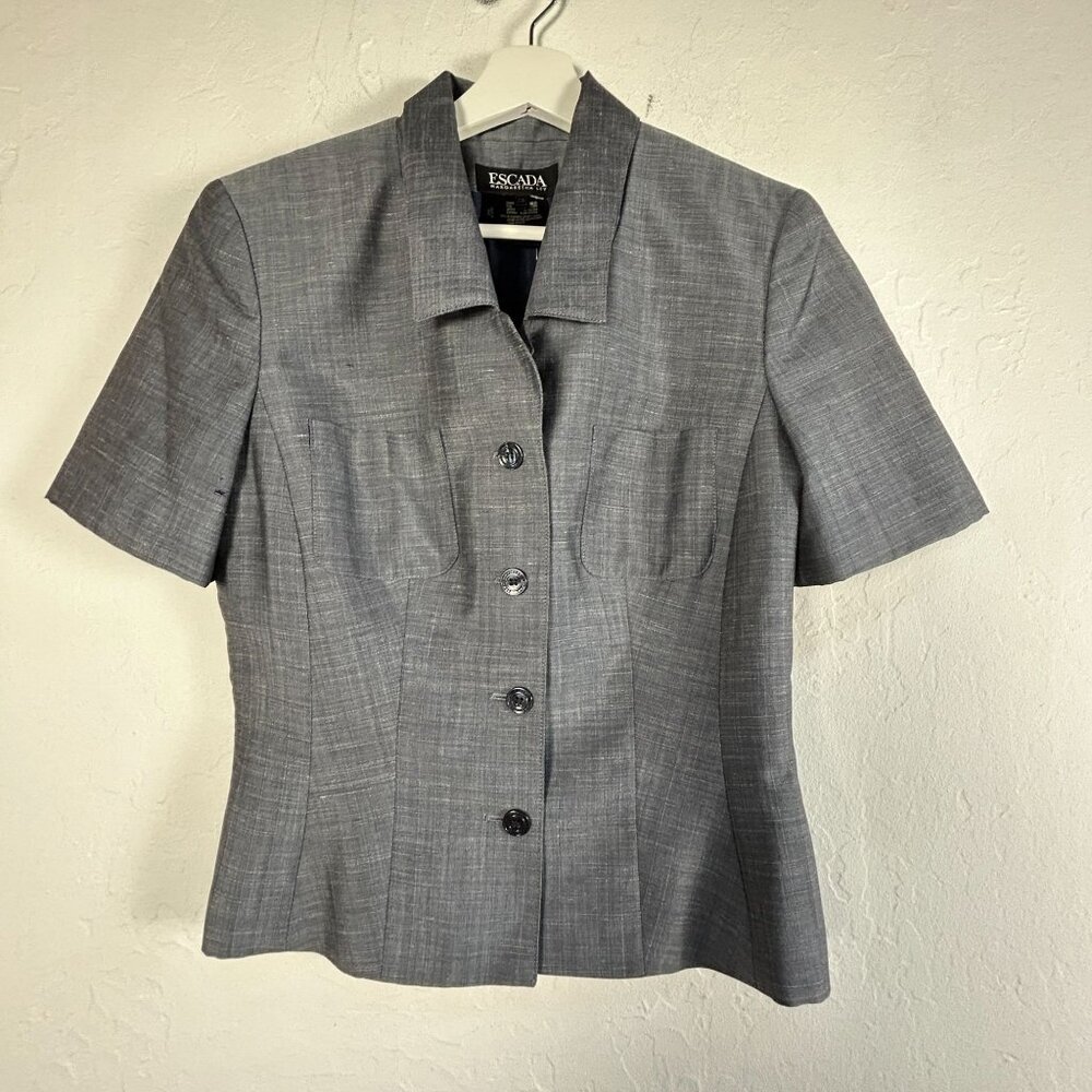 Escada Margaretha Ley Womens Gray Wool-Blend Short Sleeve Blazer Jacket Size 36